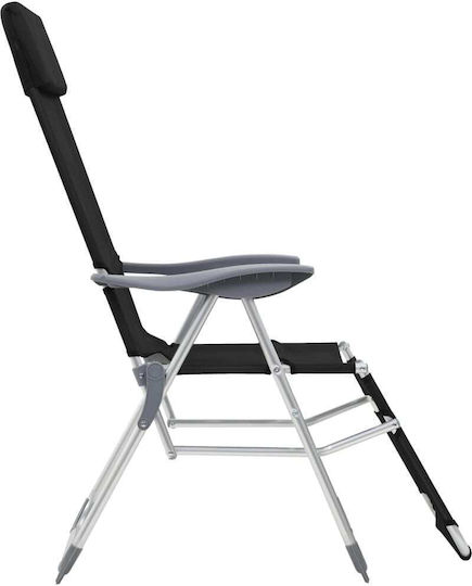 vidaXL Lounger-Armchair Beach Aluminium with Recline 5 Slots Black 58x78x114cm Set of 2pcs