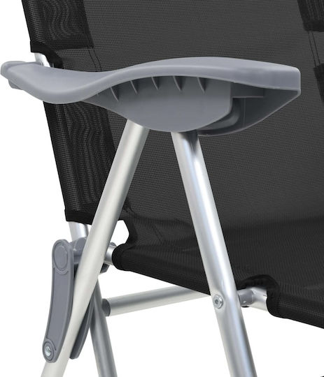 vidaXL Lounger-Armchair Beach Aluminium with Recline 5 Slots Black 58x78x114cm Set of 2pcs