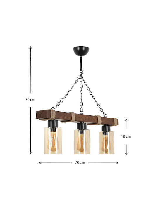 Megapap Pendant Light Three-Light for Socket E27 Brown