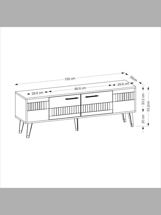 TV Stand Wooden Moda Gray L150xW35xH53cm