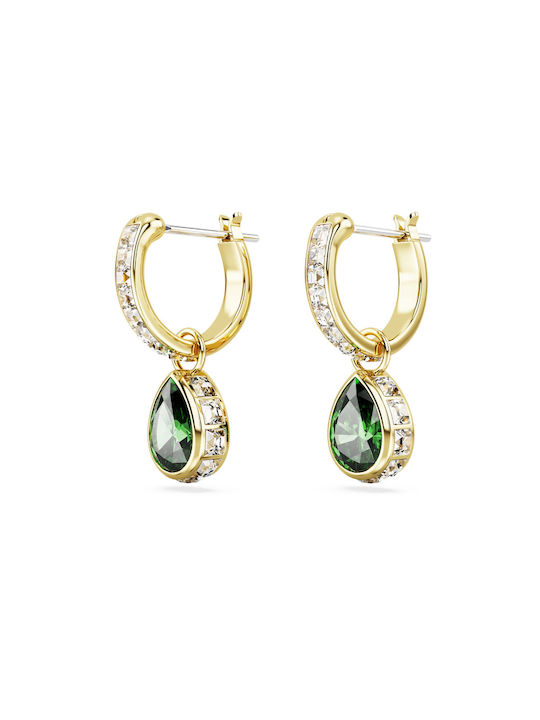 Swarovski Σκουλαρίκια Κρίκοι Επιχρυσωμένα με Πέτρες Πράσινα