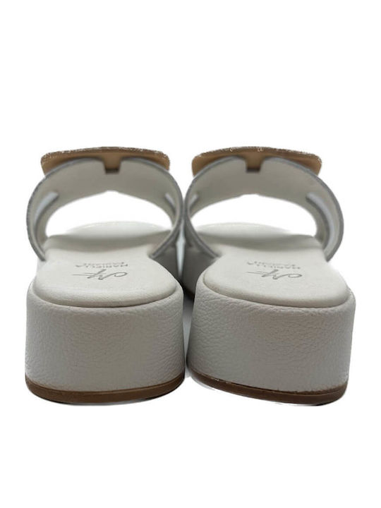 Leather Women's Flat Sandals in White Color
