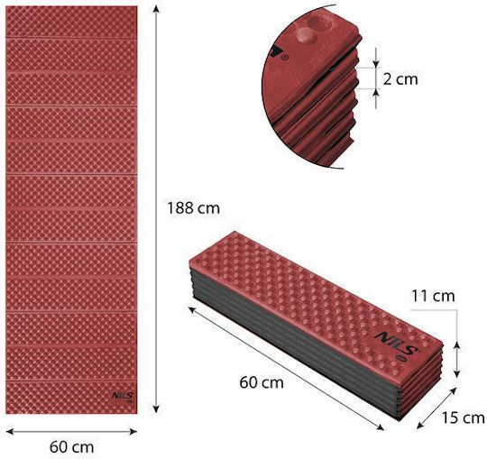 Nils Spumant Single Substrat Camping 188x60cm Grosime 2cm în culoarea Roșu