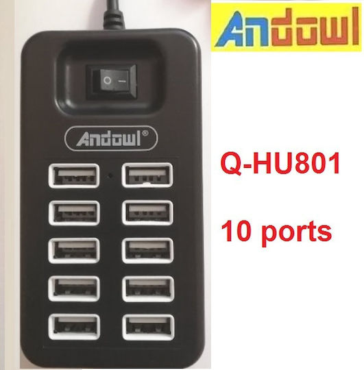 Andowl Q-HU801 Hub 10 Ports USB 2.0 with USB-A Connection White