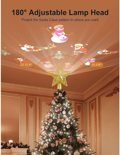 Κορυφή Αστέρι Φωτιζόμενη Χρυσή RGB Projector Santa Claus