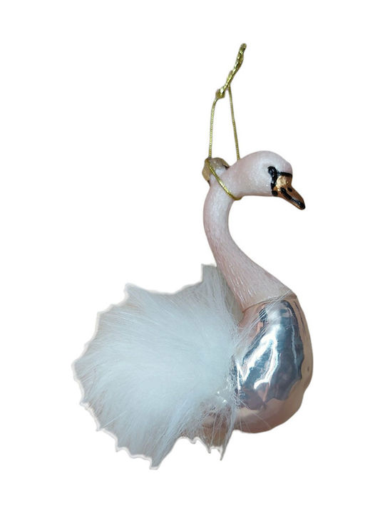 MSA Christmas Glass Swan Ornament Pink 11.5x9.5cm