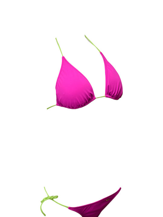 Bikini Set Triangle Top & Slip Bottom with Laces with Adjustable Straps Fuchsia