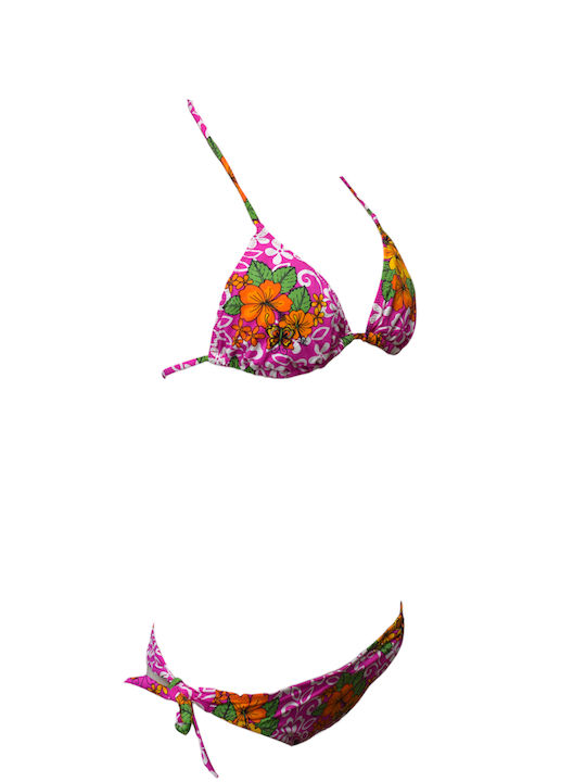 Set Bikini Triunghi Floral Fuchsia