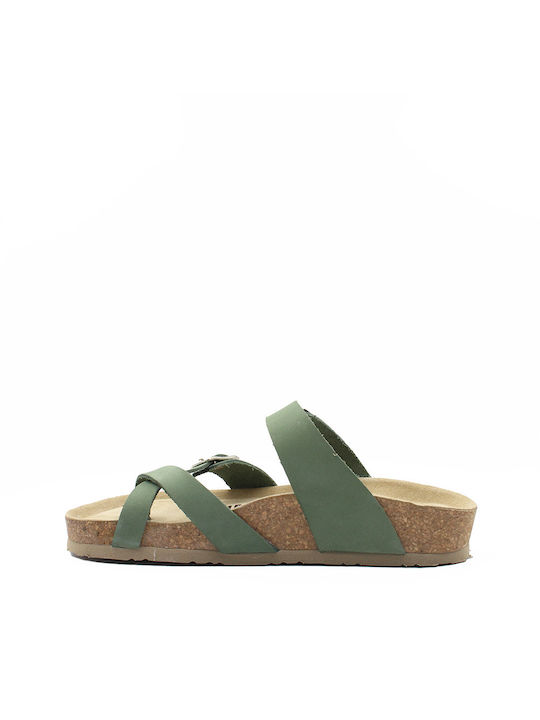 Vesna Leather Women's Flat Sandals in Green Color