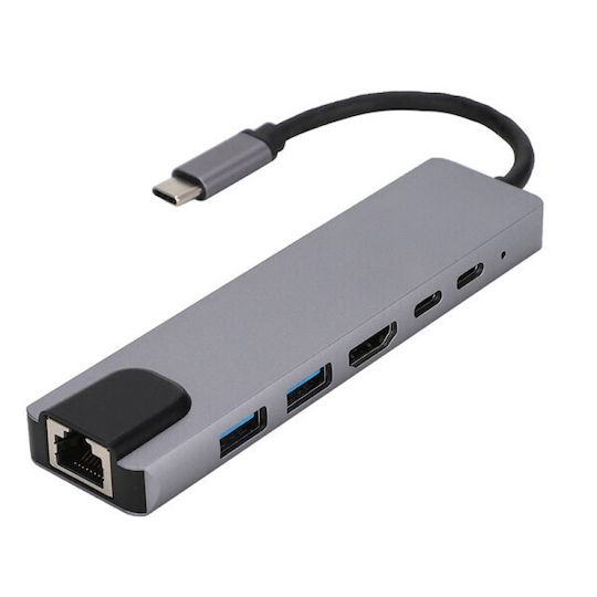 USB-C Docking Station με HDMI PD Ethernet Γκρι (YWX-TYPEC6X1)