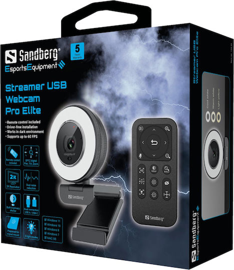 Sandberg Streamer Pro Elite 2K Web Camera with Autofocus White