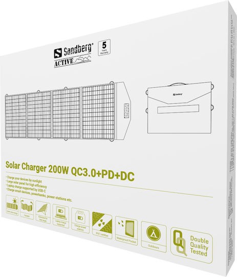 Sandberg Foldable Solar Panel Charger 200W with USB Output for Portable Devices