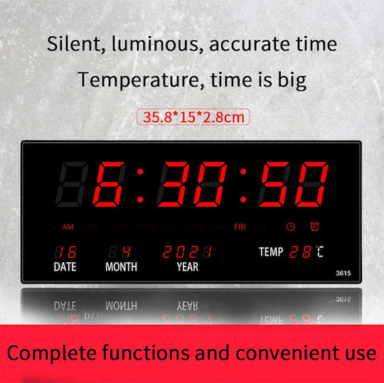 Wanduhr Digital Kunststoff Schwarz 47x23cm