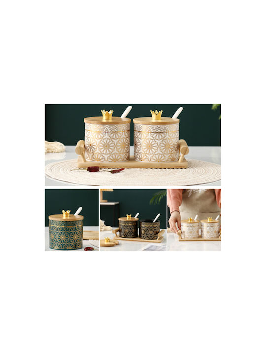 Keskor Set 2 Pieces Coffee Jars with Lid and Stand Ceramic Black 26x12.5x12cm 2 Pieces