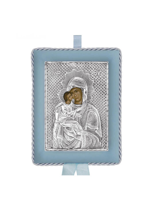 Silver Icon for Newborn Boy Virgin Mary of Akathistos 14,5x11,5cm