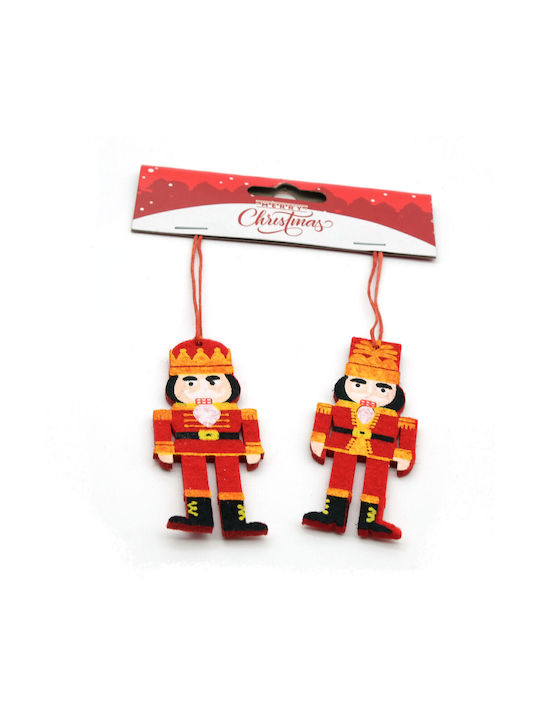 Hanging Nutcracker Felt Red 4.5x9.5cm Set 2pcs