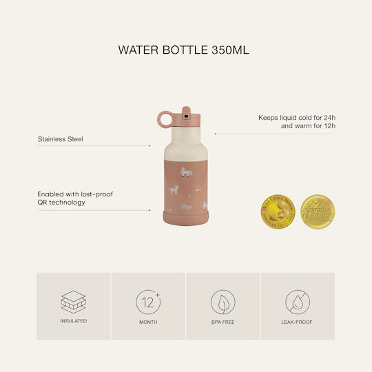 Citron Kids Water Bottle Thermos Dinosaur Stainless Steel with Straw Non Spill 350ml CIT-96199