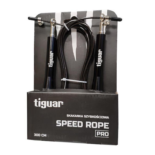 Tiguar Wire / PVC Adjustable Jump Rope with Ball Bearings Black Pro 3m