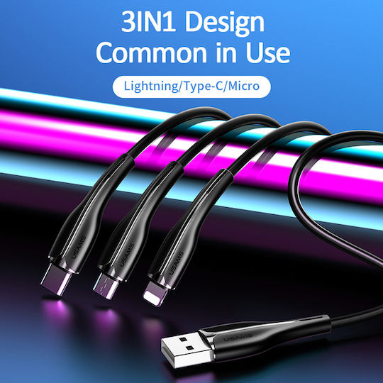 Usams SJ374 U38 Regulär USB zu Blitzschlag / Typ-C,TC-TC / Micro-USB Kabel 2A Schwarz 1m (SJ374USB01)