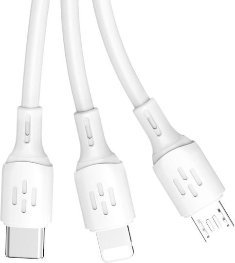 Dudao L8A Reguläres USB-zu-Blitzschlag / Typ-C / Micro-USB Kabel 6A Weiß 1,2m 304004-148692