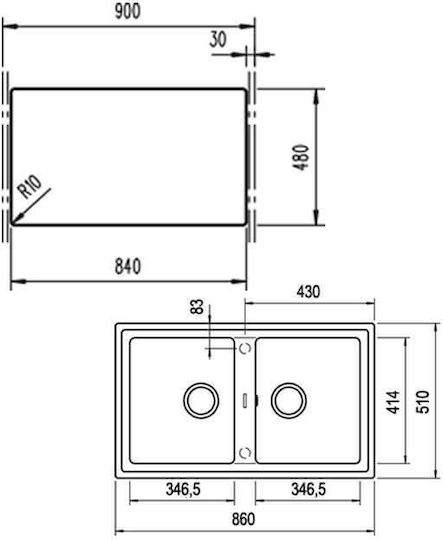 Teka Stone 90 B-TG 2B Ένθετος Νεροχύτης από Συνθετικό Γρανίτη Μ86xΠ51cm Topaz Beige