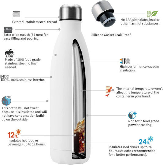 Koupakoupa Μπουκάλι Θερμός Ανοξείδωτο 750ml Λευκό