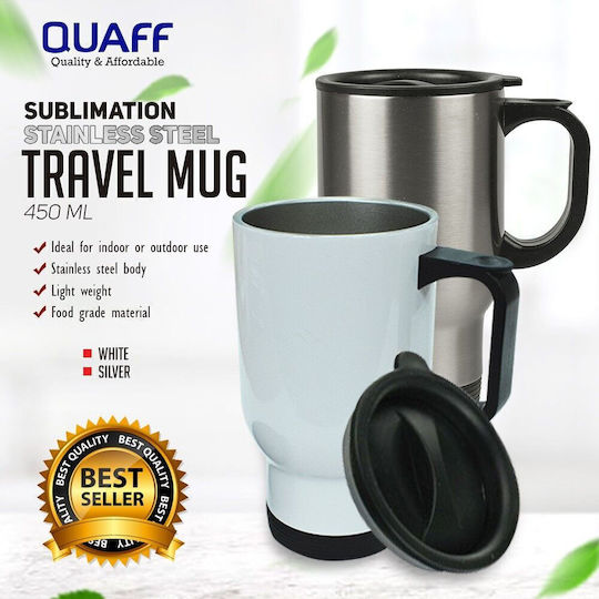 Koupakoupa Stainless Steel Thermos Bottle 450ml White with Handle and Straw