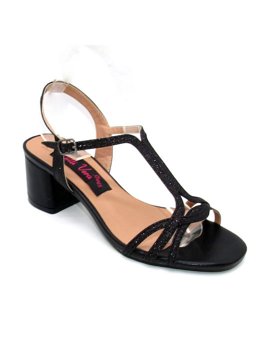 La Bottine Souriante Platform Women's Sandals Black with Chunky Medium Heel