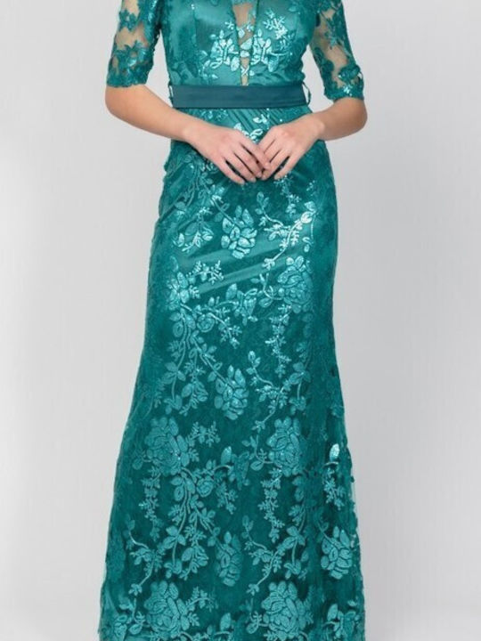 Cecilia Personal Summer Maxi Evening Dress with Lace Turquoise