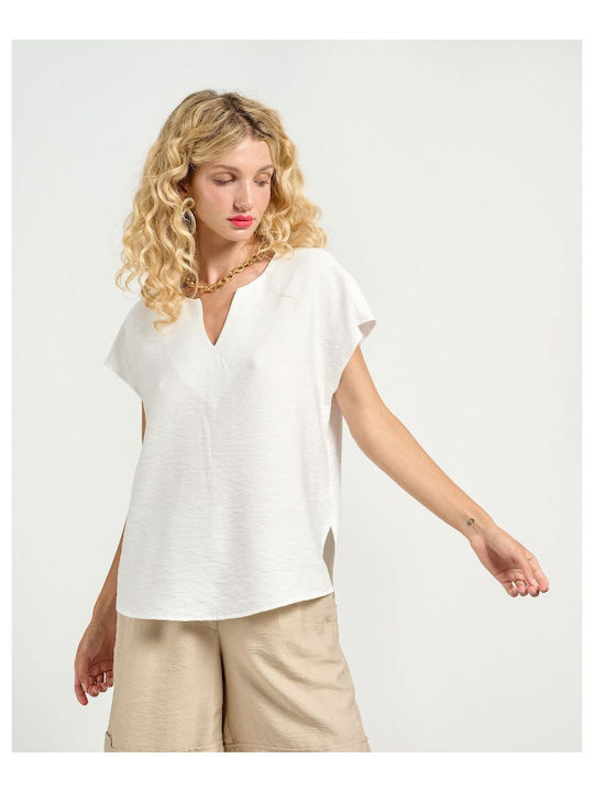 Passager Women's Summer Blouse Short Sleeve White