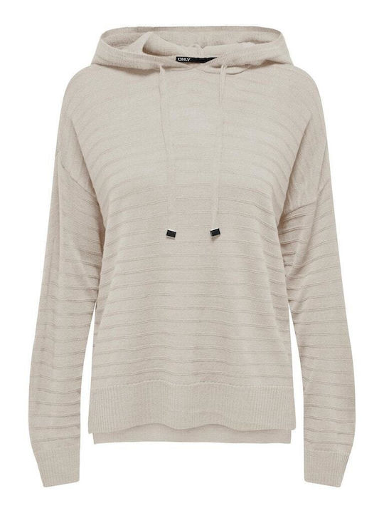 Only Damen Langarm Pullover mit Kapuze Beige