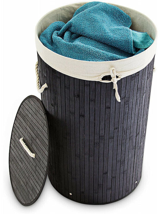 Relaxdays Laundry Basket Bamboo with Cap Black