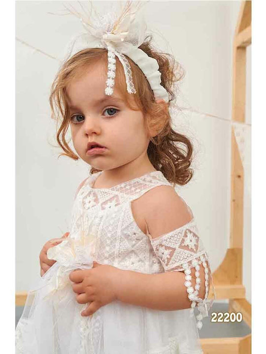 Bonito Baby Λευκό Βαπτιστικό Σετ Ρούχων με Αξεσουάρ Μαλλιών & Φόρεμα από Τούλι 2τμχ