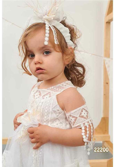 Bonito White Tulle Baptism Outfit with Hair Accessories & Dress 2pcs