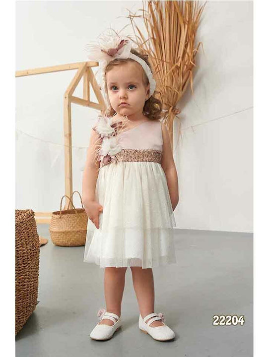Bonito Baby Roz Set de Haine de Botez cu Accesorii pentru păr & Rochie din Tulle 2buc