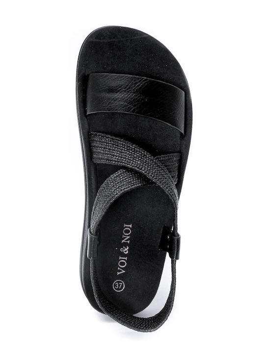 Voi & Noi Women's Flat Sandals in Black Color