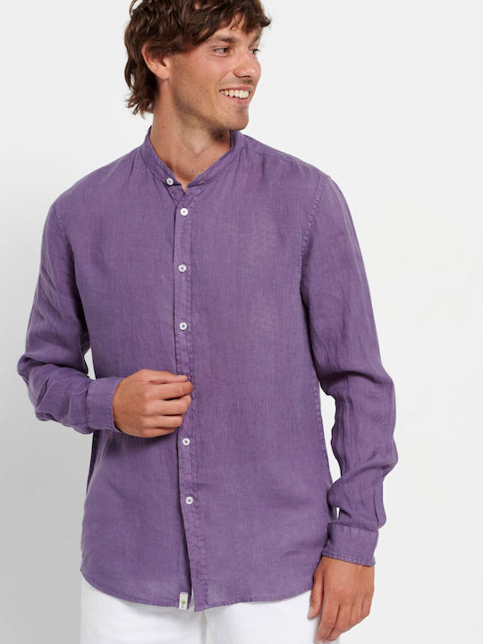 Funky Buddha Men's Shirt Long Sleeve Linen Purple