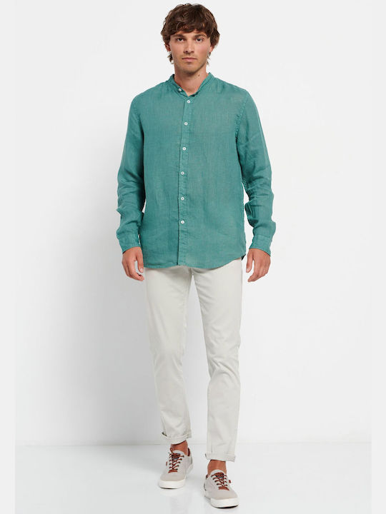 Funky Buddha Men's Shirt Long Sleeve Linen Avocado