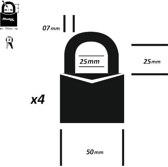 Steel Padlock Brass with Key 50mm 6pcs