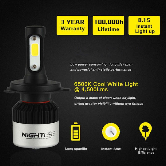 Nighteye Λάμπες Αυτοκινήτου H4 / S2 LED 6500K Ψυχρό Λευκό 24V 72W 2τμχ