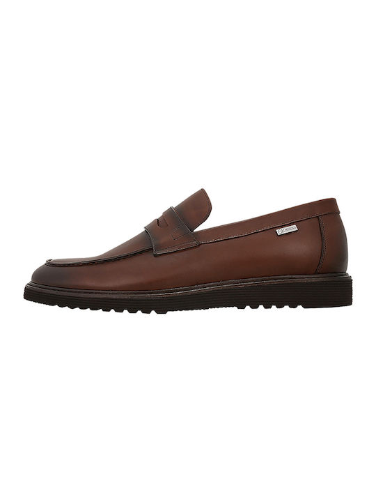 GK Uomo Men's Leather Loafers Cognac