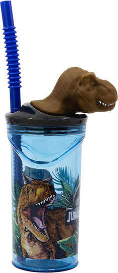 Gim Jurassic World Franchise Wasserbrille Kunststoff Blau mit Strohhalm 360ml