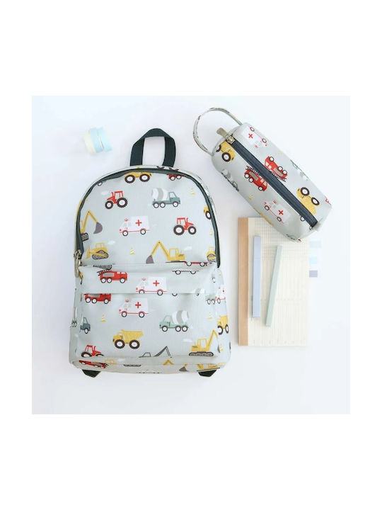 A Little Lovely Company Vehicles School Bag Backpack Kindergarten Green 5.5Liters