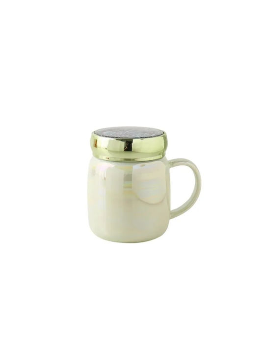 Tasse Keramik mit Deckel Grün 360ml 1Stück