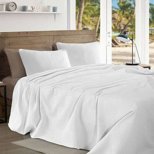 Cotton Linen Моно Покривало за Хотел Pique Бяло 160x260см 5бр