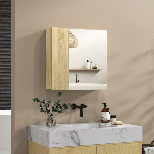 Kleankin Rectangular Bathroom Mirror made of Particle Board with Shelf & Cabinet 60x60cm