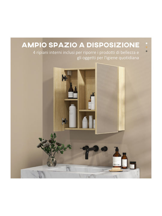 Kleankin Rectangular Bathroom Mirror made of Particle Board with Shelf & Cabinet 60x60cm