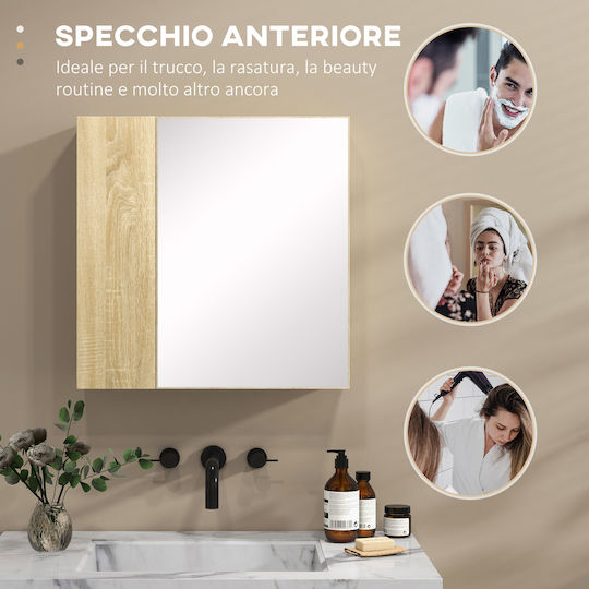Kleankin Rectangular Bathroom Mirror made of Particle Board with Shelf & Cabinet 60x60cm