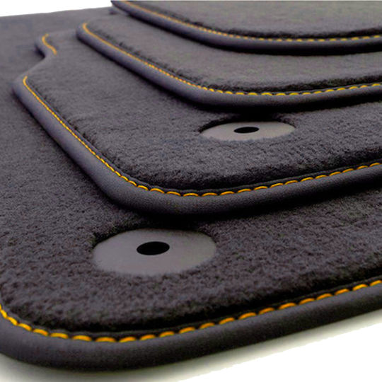 Set Covorașe Mazda 323 1998-2003 Negru Linie de Lux Cusături Portocalii Fabricat în Grecia 4 Bucăți