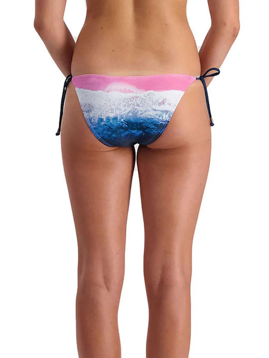 Ocean Print Bikini Slip με Κορδονάκια Ροζ